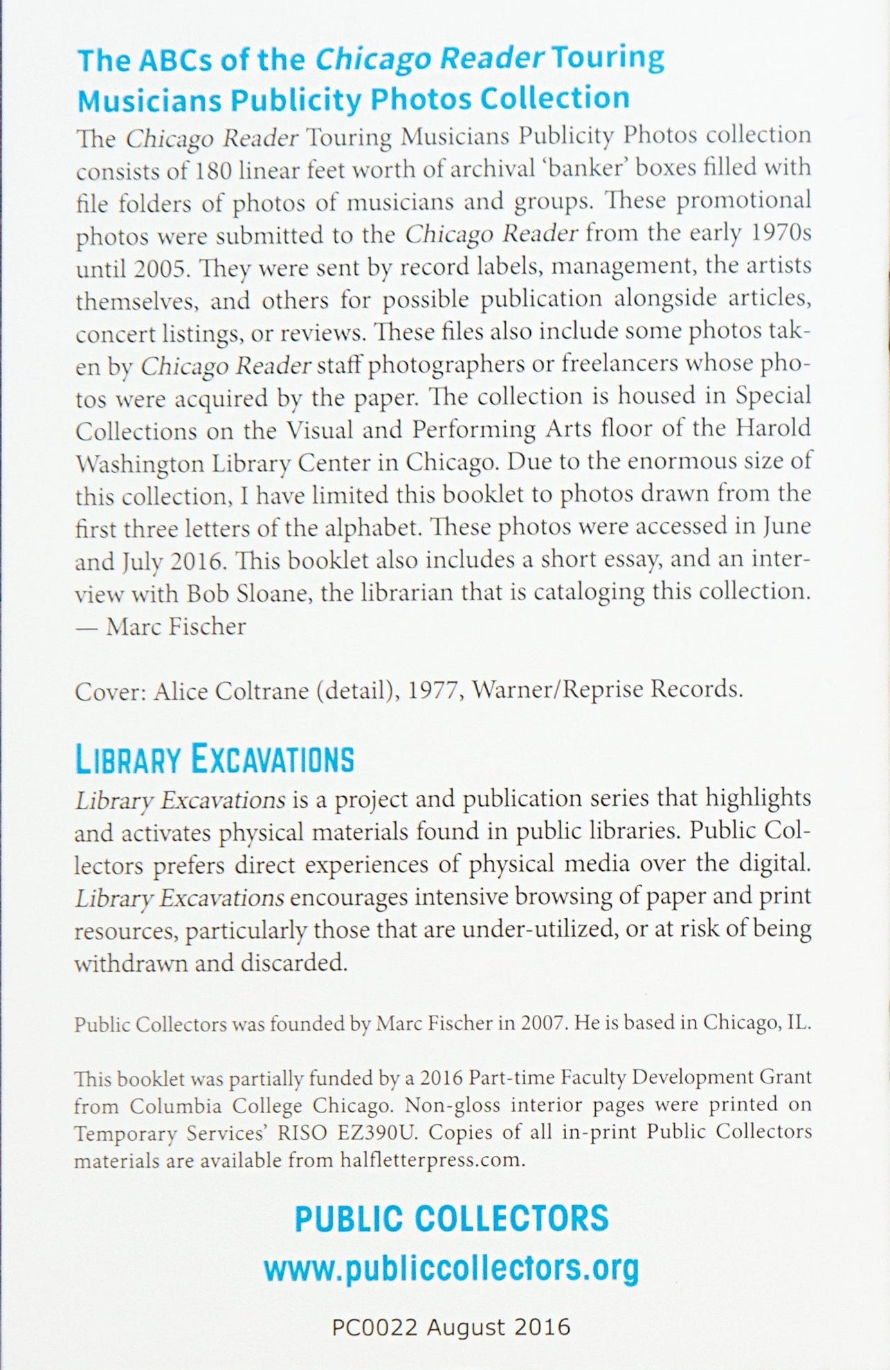 Library Excavations #2: The ABCs of the Chicago Reader Touring Musicians Publicity Photos Collection