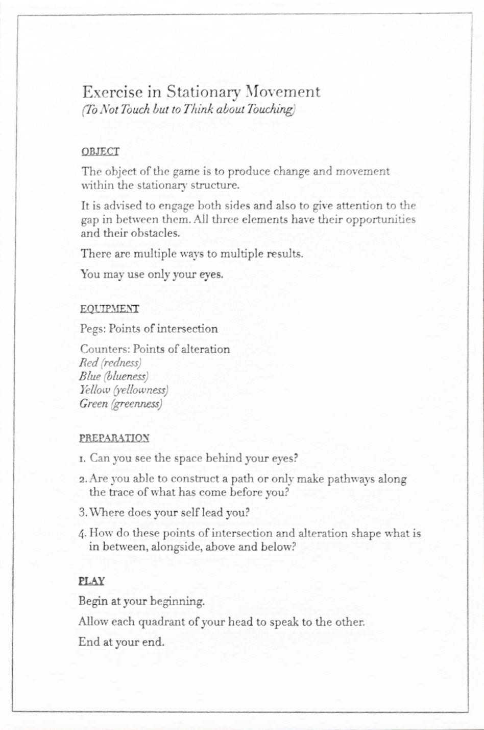 Exercise in Stationary Movement (To Not Touch but To Think About Touching) Limited Edition Print